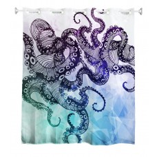 Goodbath Hookless Shower Curtain, Ocean Kraken Octopus Hipster Pattern Mold Free and Waterproof Fabric Bathroom Shower Curtains, 72 x 72 Inch , Purple Blue Teal